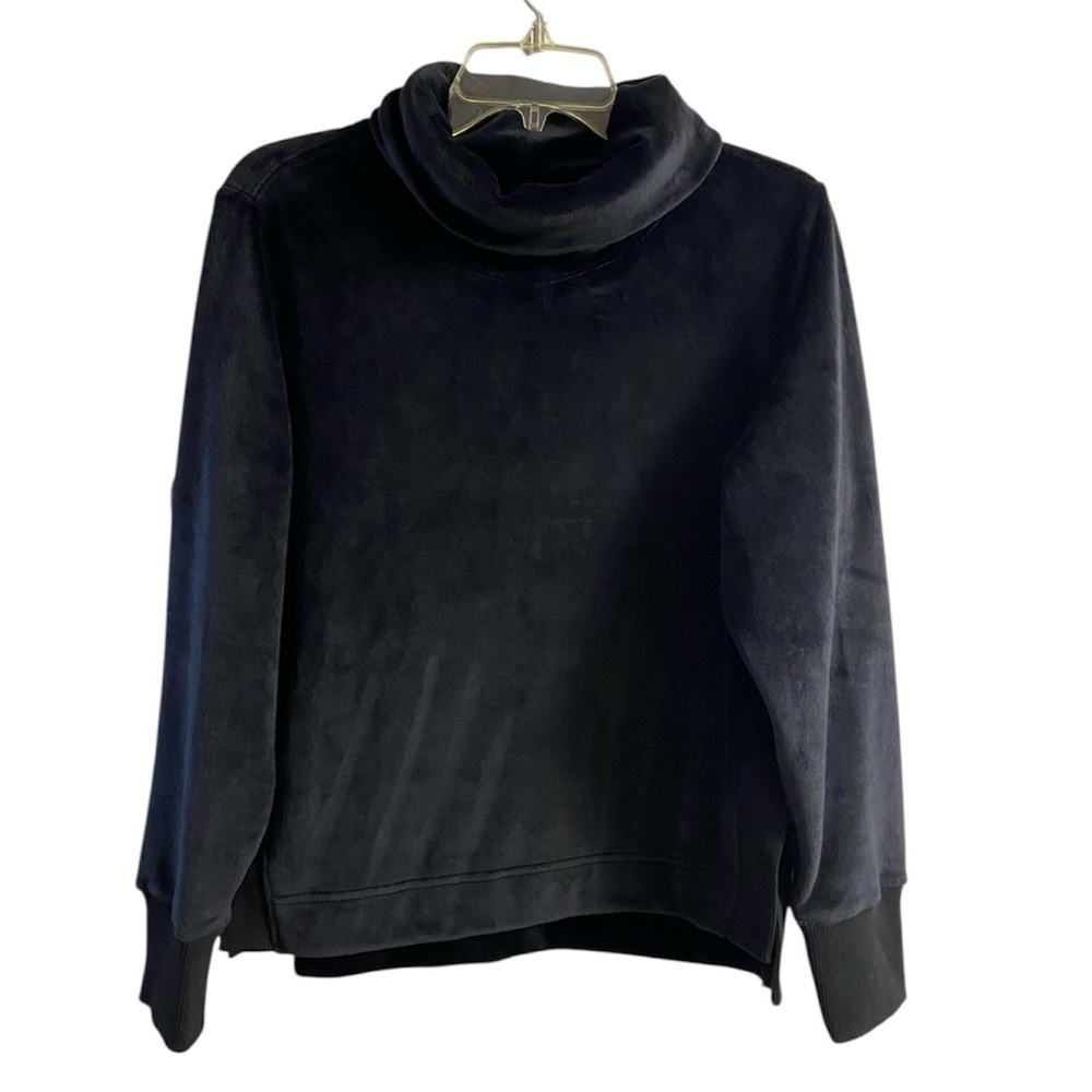 Athleta double cozy karma funnel neck black velour sweatshirt small